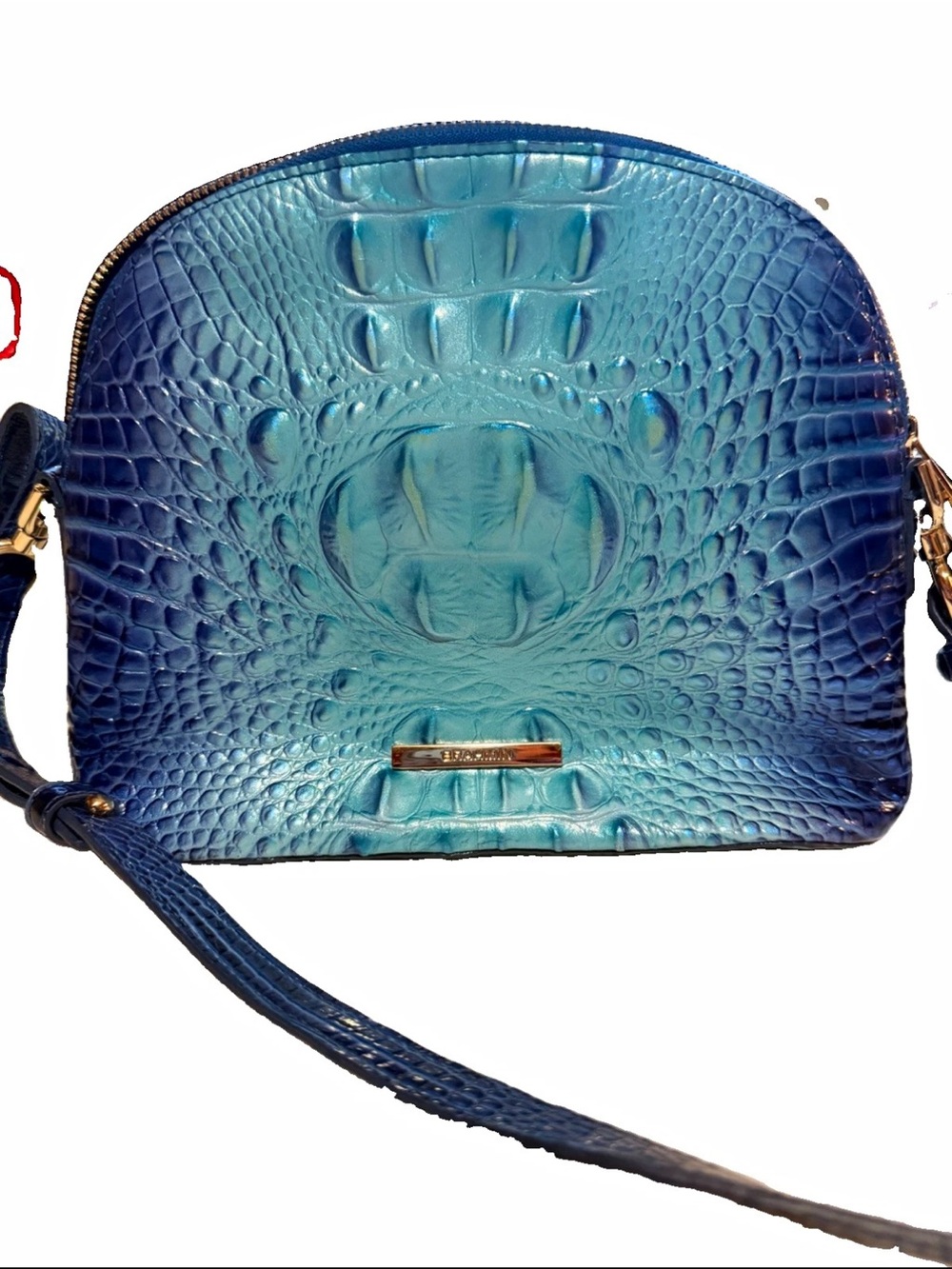 Brahmin Teal-to-Navy Ombre Croc-Embossed Crossbody Bag